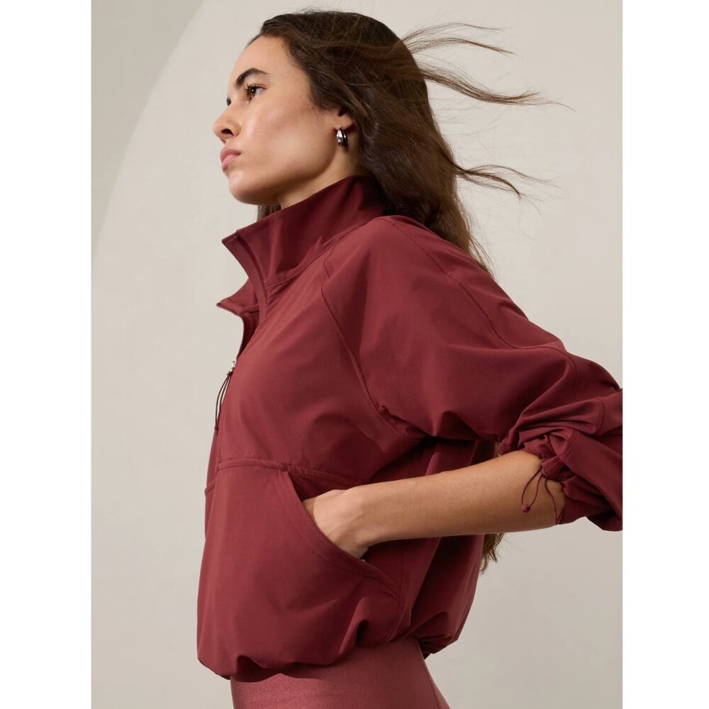 Athleta Dawn 1/2 Zip Popover in Dark Redwood Size Large NWT